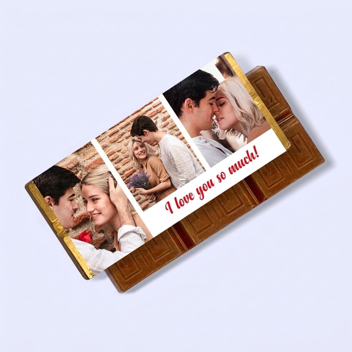 Mini-tablette de chocolat personnalisée avec 3 photos et un message