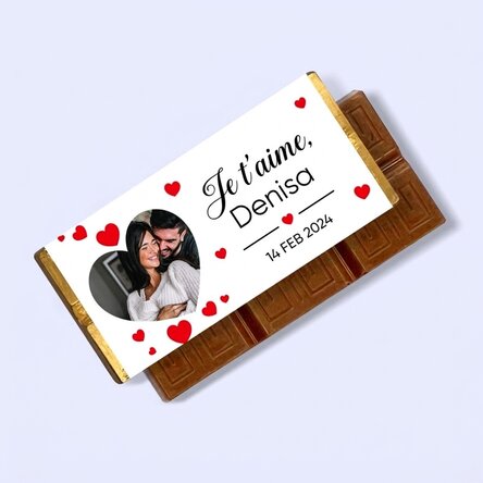 Mini-tablette de chocolat personnalisée avec une photo et un message - Je t'aime