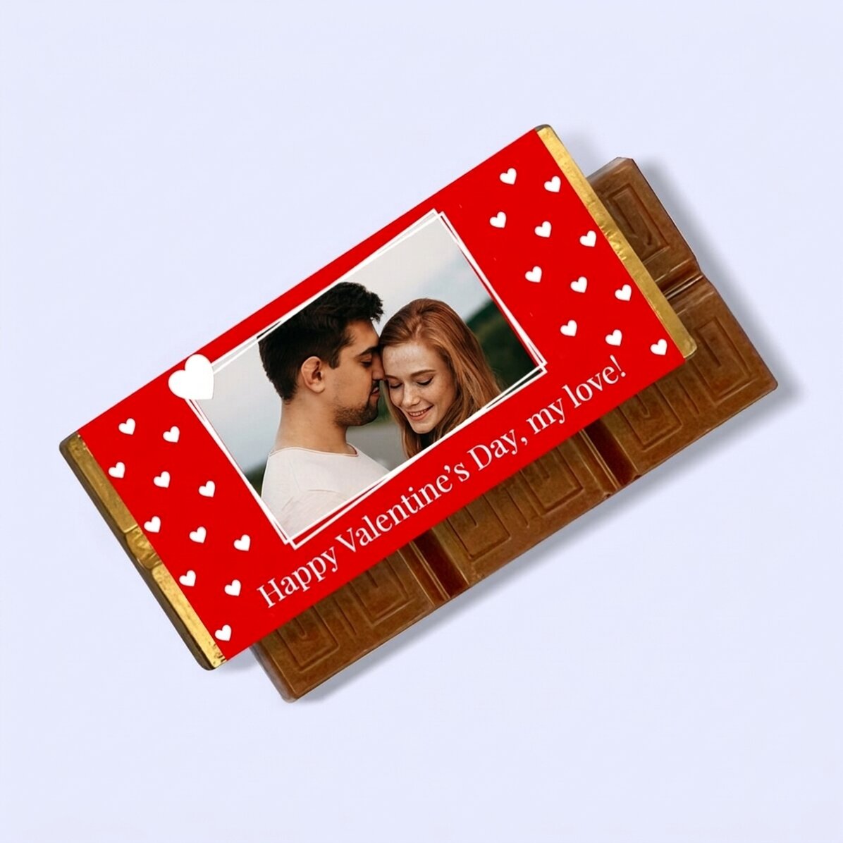 Mini-chocoladetabletje, gepersonaliseerd met een foto en een boodschap - Love