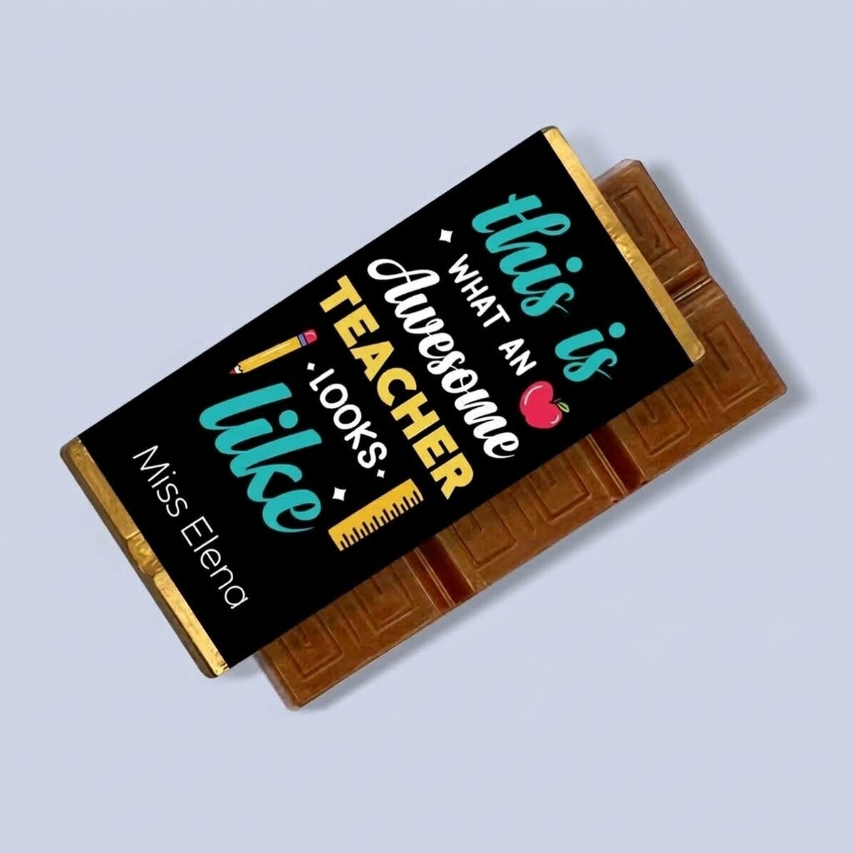 Gepersonaliseerde mini-chocoladereep met een boodschap voor leraren
