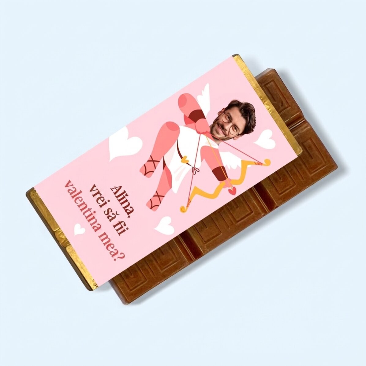 Mini-tablette de chocolat personnalisée avec une photo et un message - Cupid
