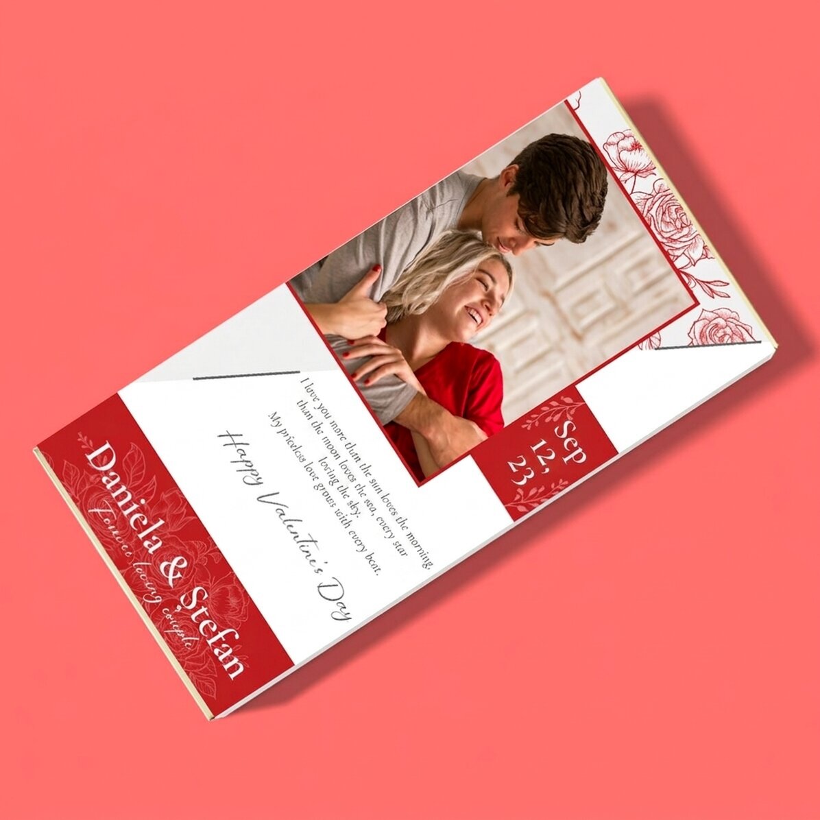 Chocolade met een foto en tekst naar keuze - Love & Roses