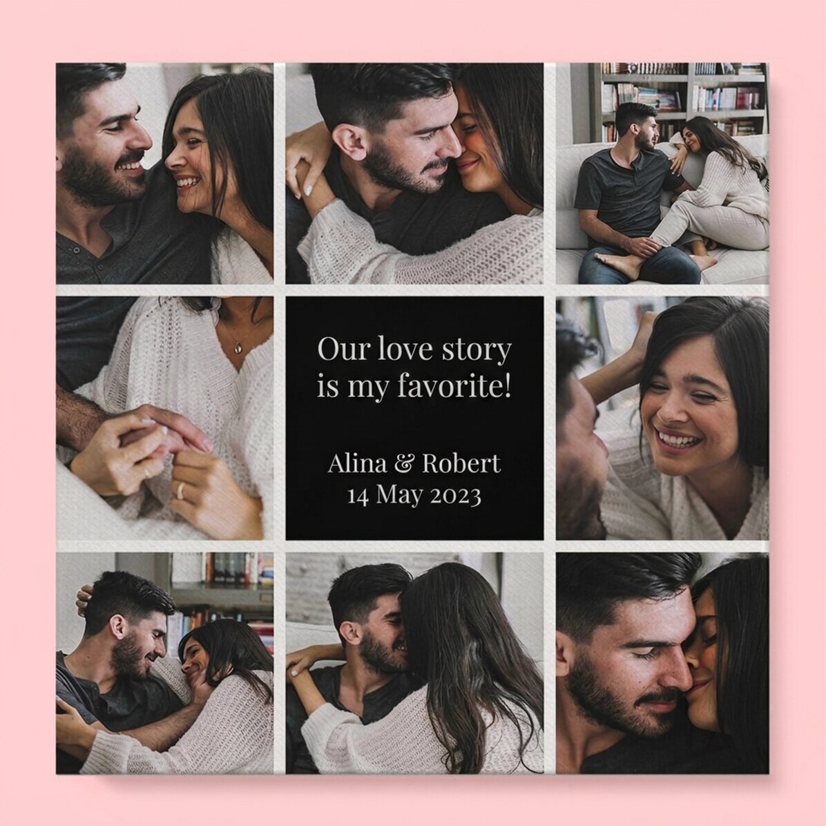 Tableau sur toile personnalisé avec 8 photos et un message