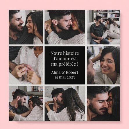 Tableau sur toile personnalisé avec 8 photos et un message