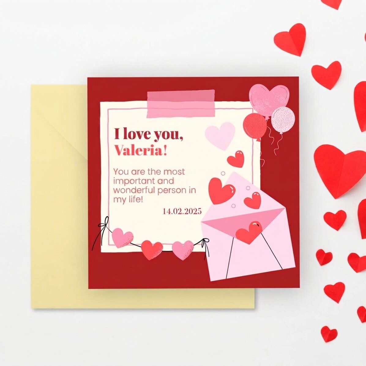 Carte carrée personnalisée avec un message - Je t
