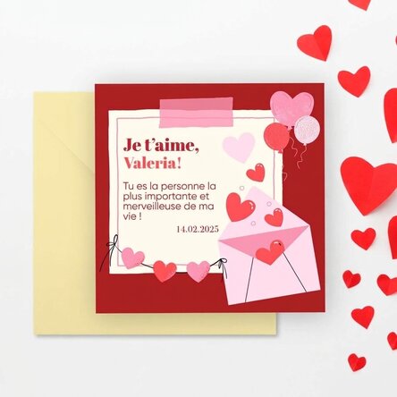 Carte carrée personnalisée avec un message - Je t'aime !