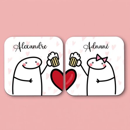 Lot de 2 sous-verres personnalisés avec inscription - Cute love