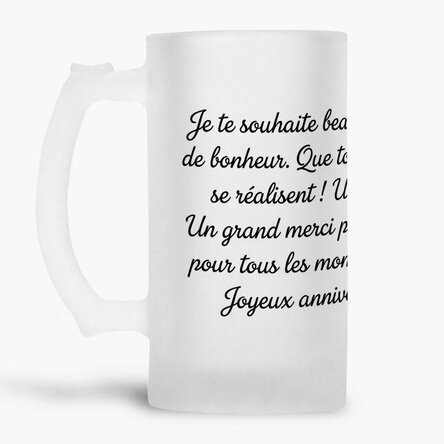 Chope à bière personnalisée avec l'inscription « Joyeux anniversaire ! »