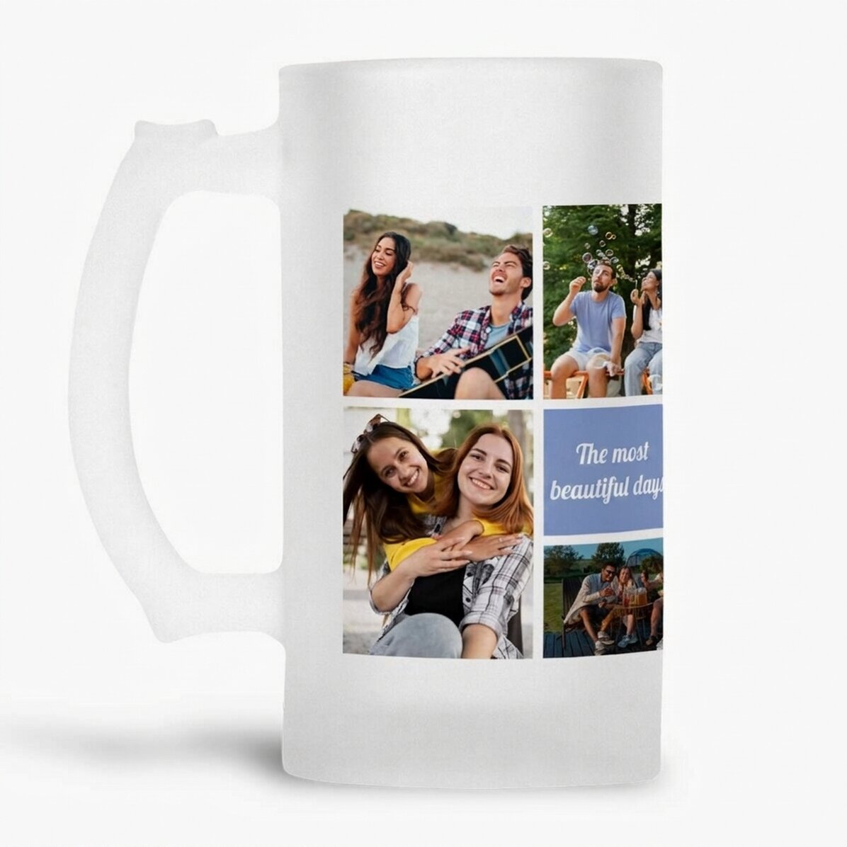 Chope à bière personnalisée avec 7 photos et un message
