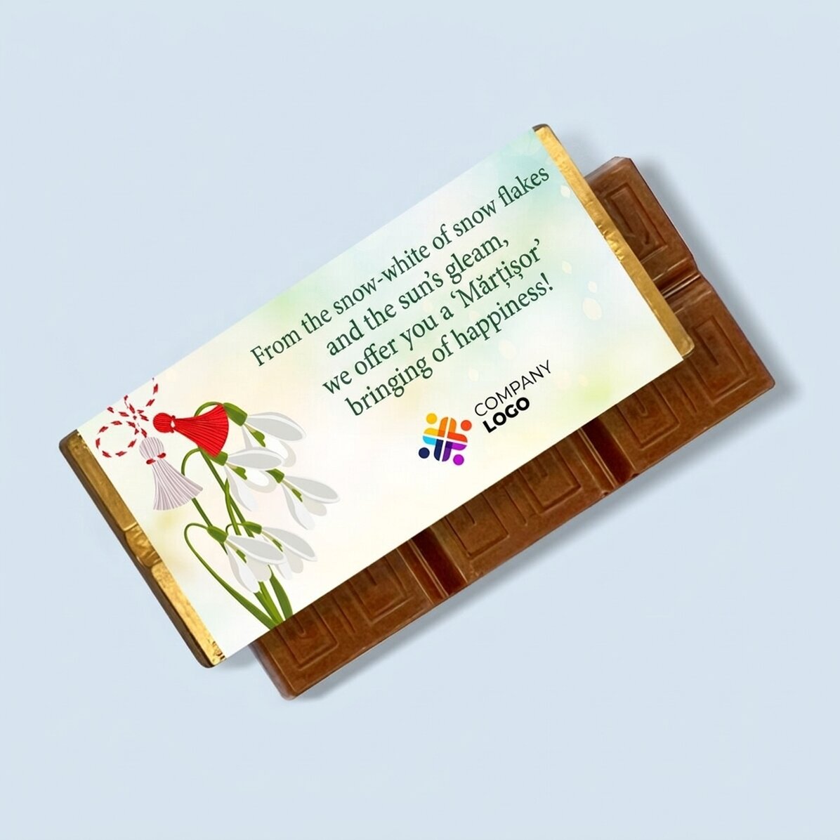 Mini-chocoladetabletje, gepersonaliseerd met logo en boodschap