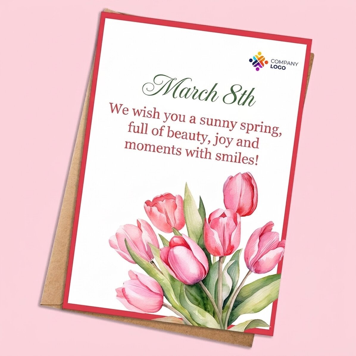 Carte personnalisée avec message et logo - Fleurs
