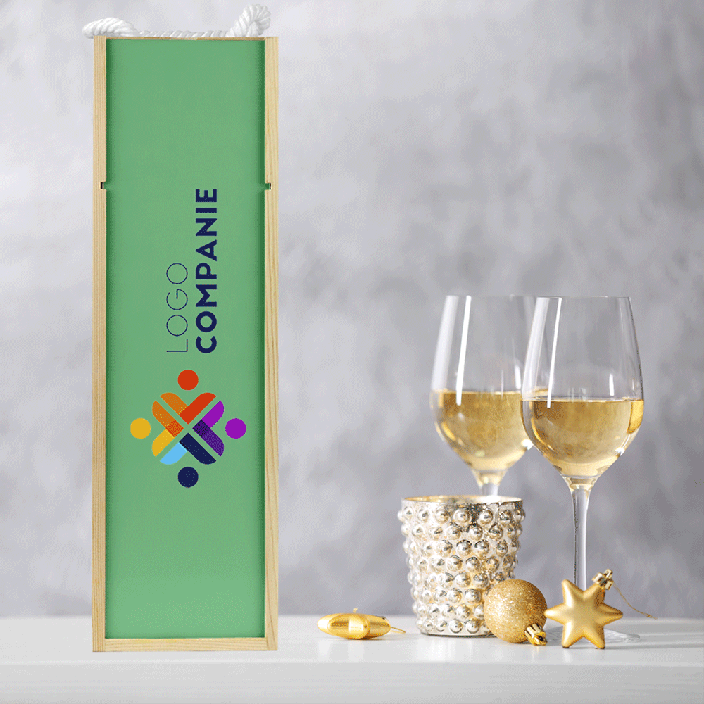 Caisse à vin personnalisée avec logo et arrière-plan interchangeable