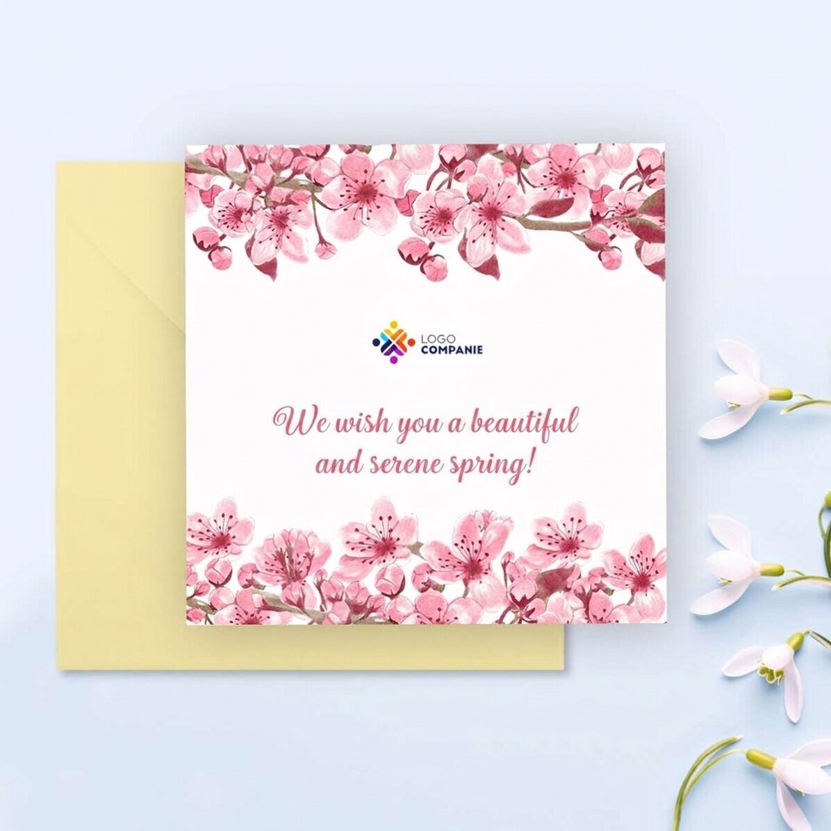 Carte carrée personnalisée avec texte et logo - Printemps