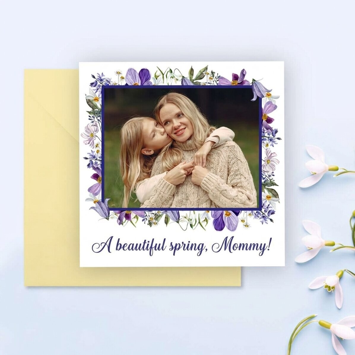 Carte carrée personnalisée avec texte et photo - Printemps