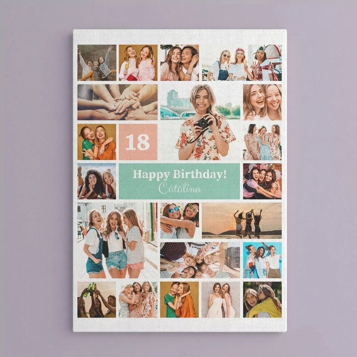 Gepersonaliseerd canvasdoek met 21 foto’s en tekst - Collage