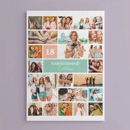 Gepersonaliseerd canvasdoek met 21 foto’s en tekst - Collage