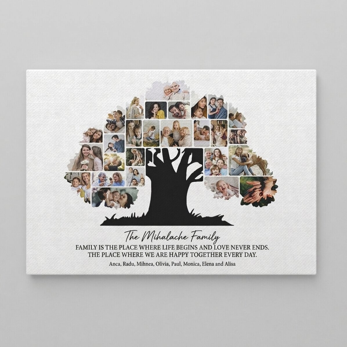 Tableau sur toile personnalisé au format paysage avec photos et texte - Notre famille