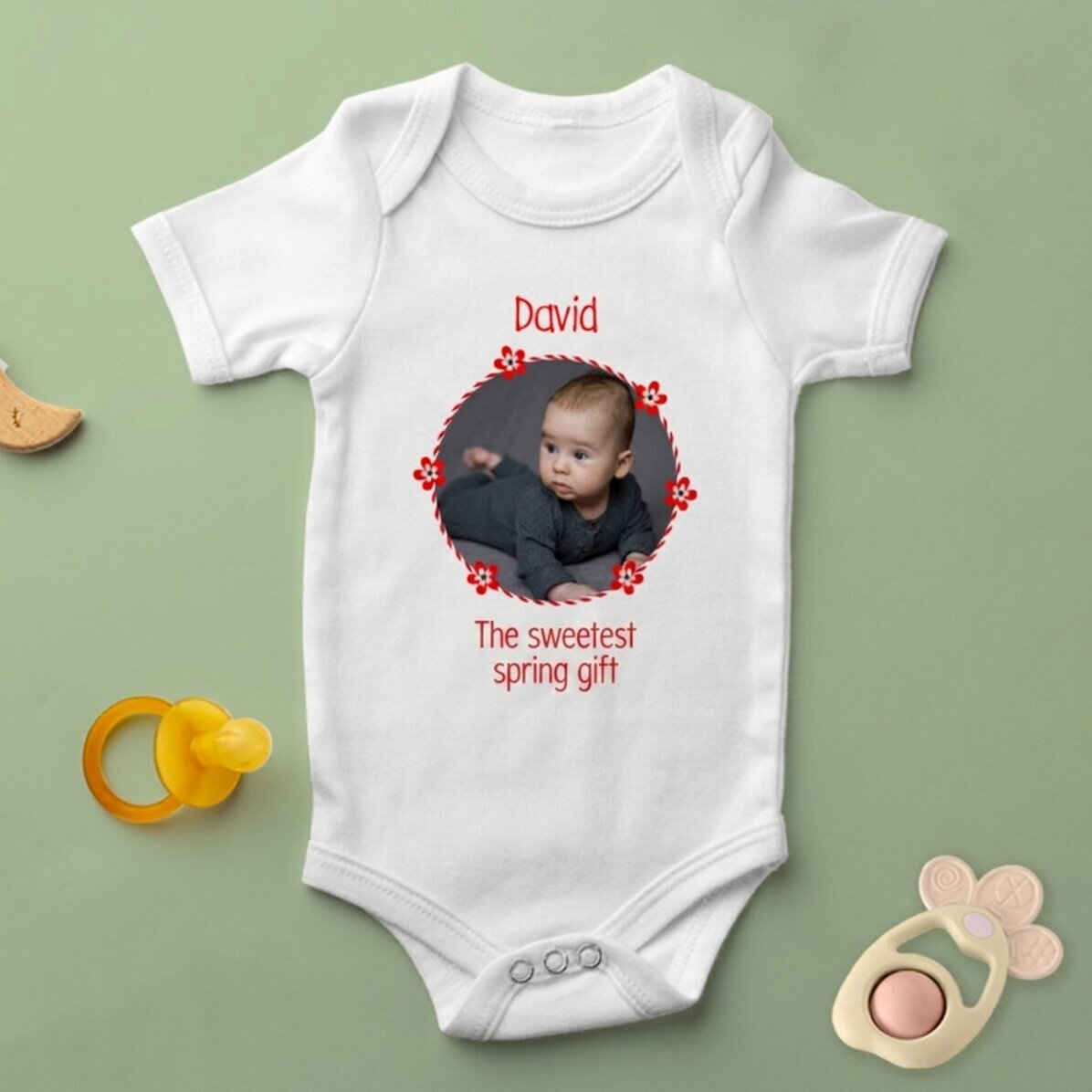 Kinderbodysuit, gepersonaliseerd met een foto en tekst