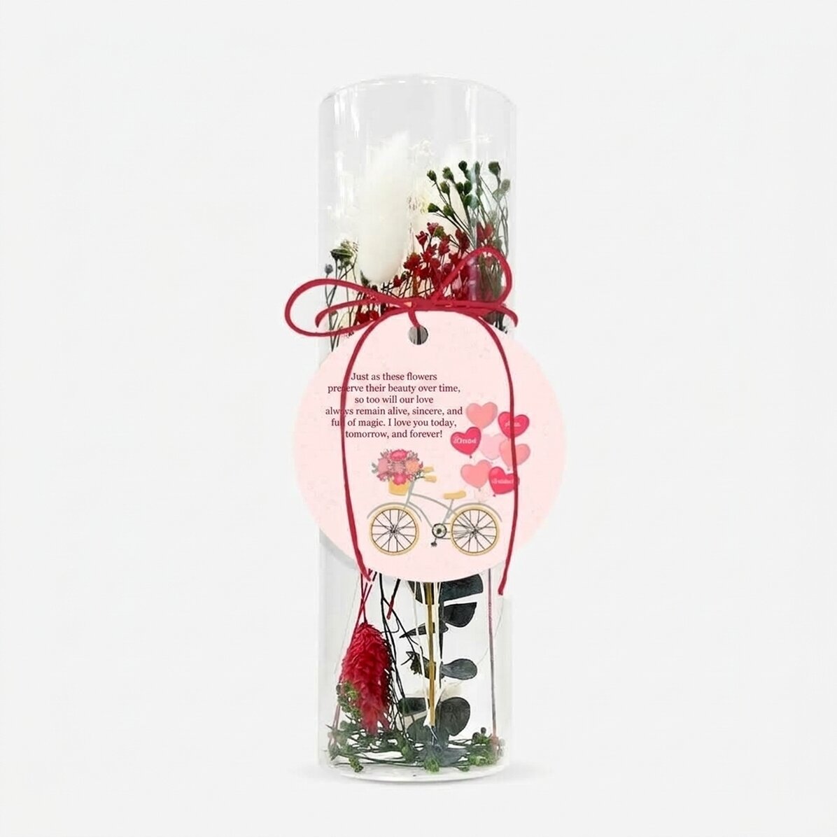 Glasornament met geconserveerde bloemen, gepersonaliseerd met tekst - Liefde