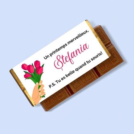 Mini-tablette de chocolat personnalisée avec un message - Fleurs de printemps