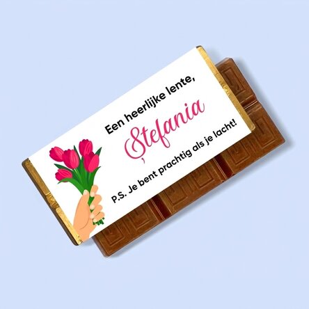 Mini-chocoladetabletje met persoonlijke boodschap - Lentebloemen