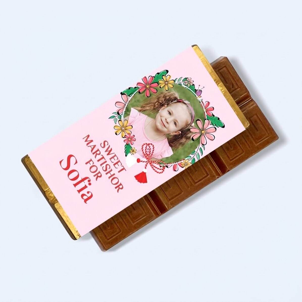 Mini-tablette de chocolat personnalisée avec un message et une photo