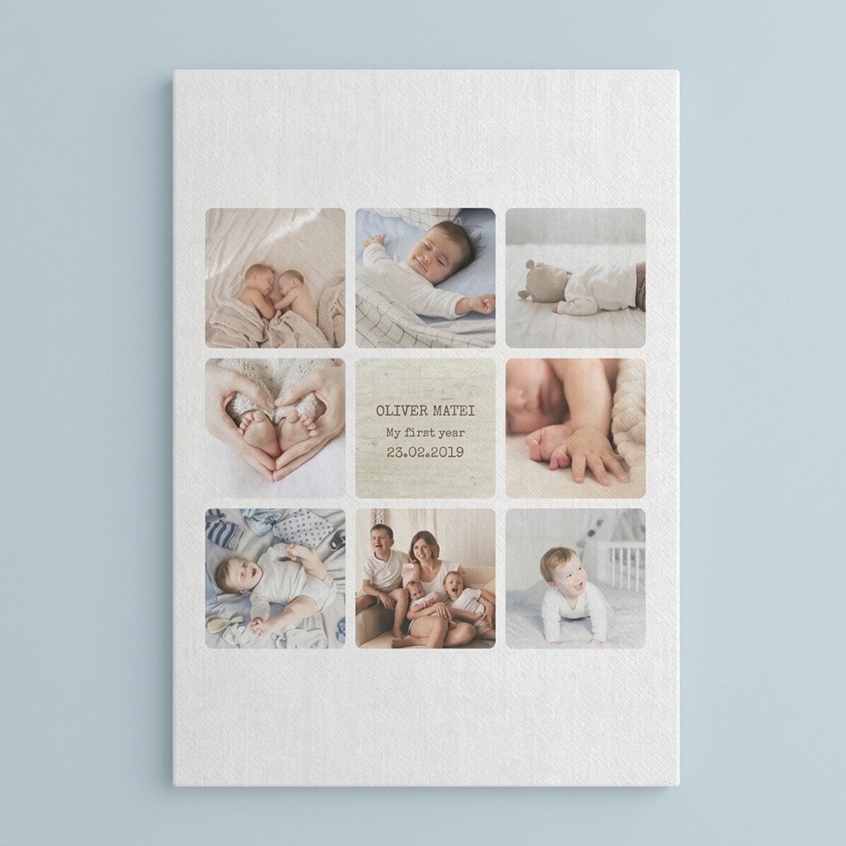 Gepersonaliseerd canvasdoek met tekst en 8 foto