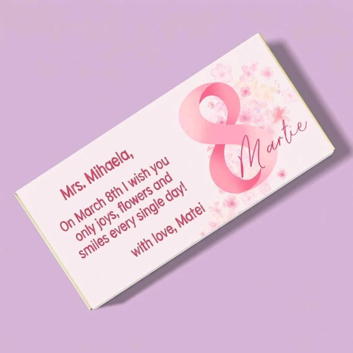 Chocolat personnalisé avec un message - Message pour le 8 mars