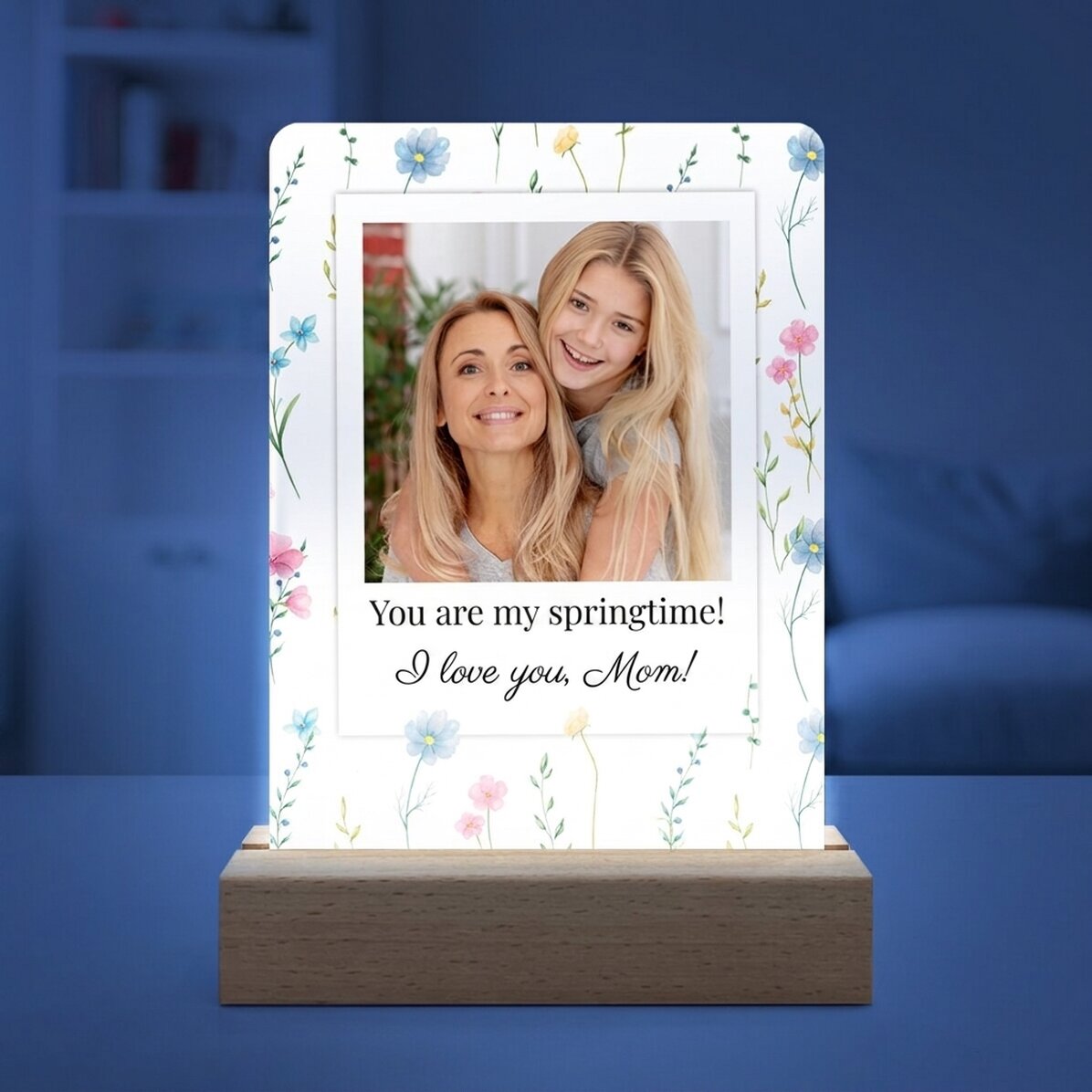Lampe de veille LED personnalisée avec une photo et un message - Floral