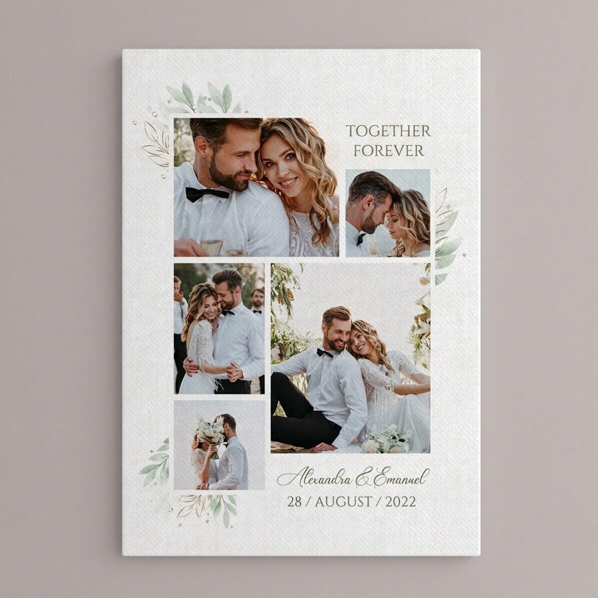Gepersonaliseerd canvasdoek met foto’s en tekst - Bruiloft