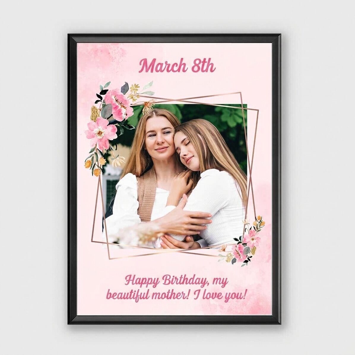 Gepersonaliseerd schilderij met een foto en een boodschap - 8 maart
