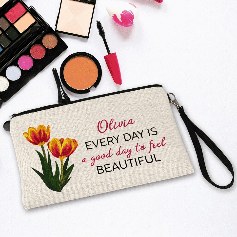 Gepersonaliseerd tasje voor accessoires met tekst - Bloemen