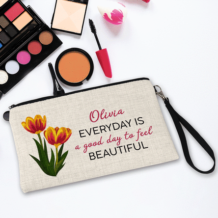 Gepersonaliseerd tasje voor accessoires met tekst - Bloemen
