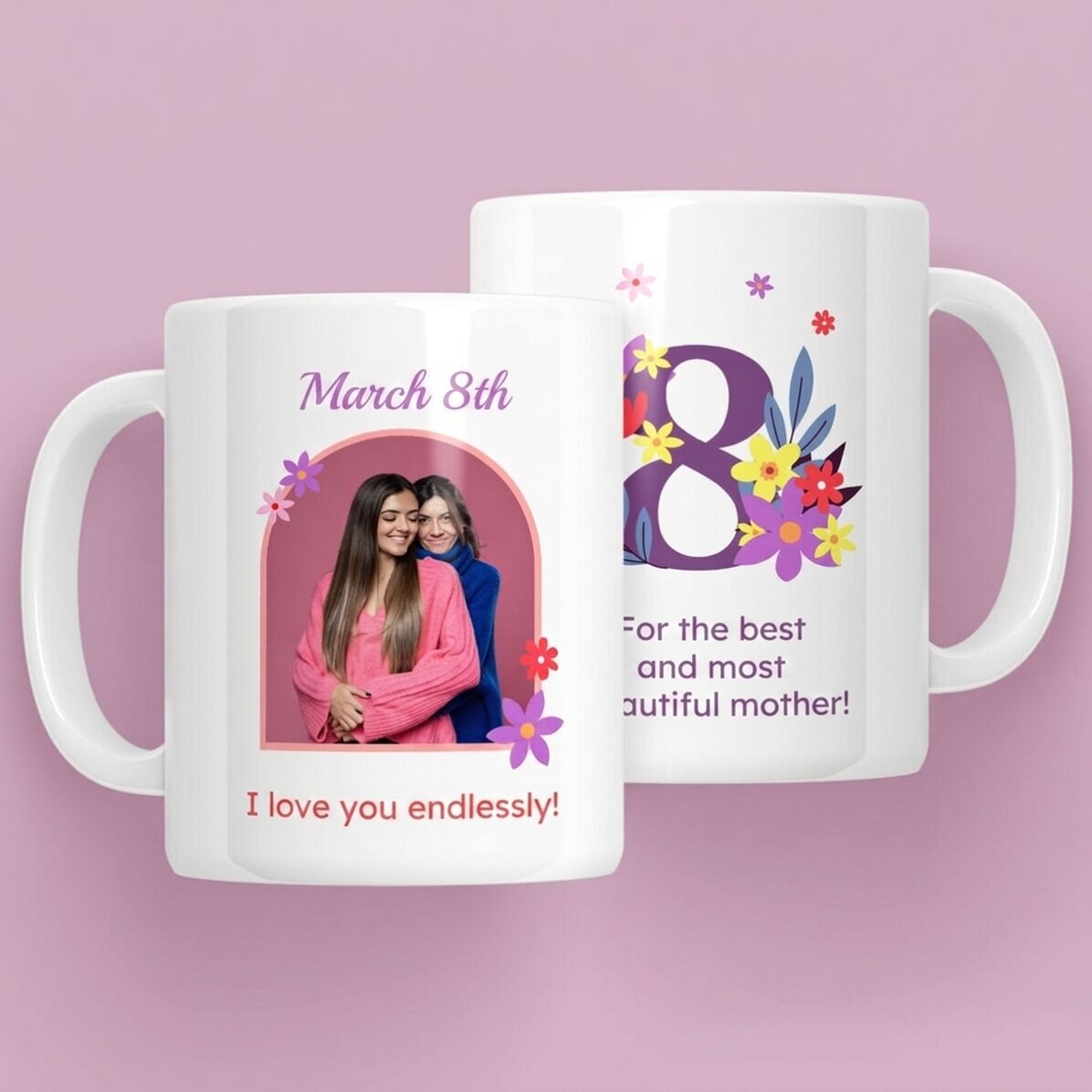 Tasse personnalisée avec un texte et une photo - 8 mars