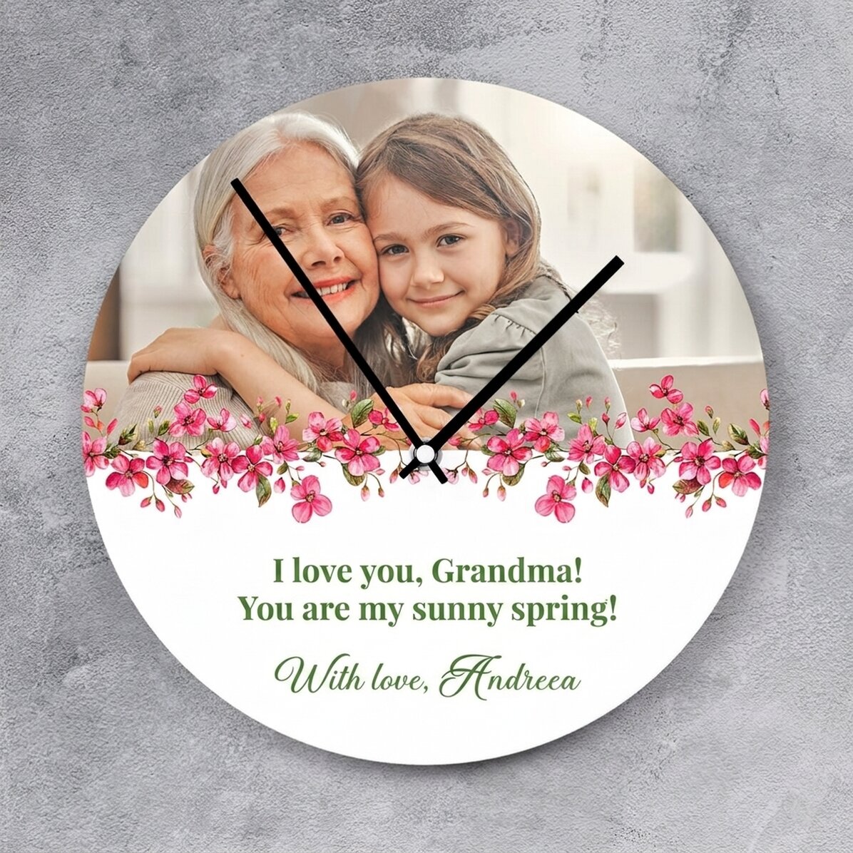 Montre personnalisée avec une photo et un message - Floral