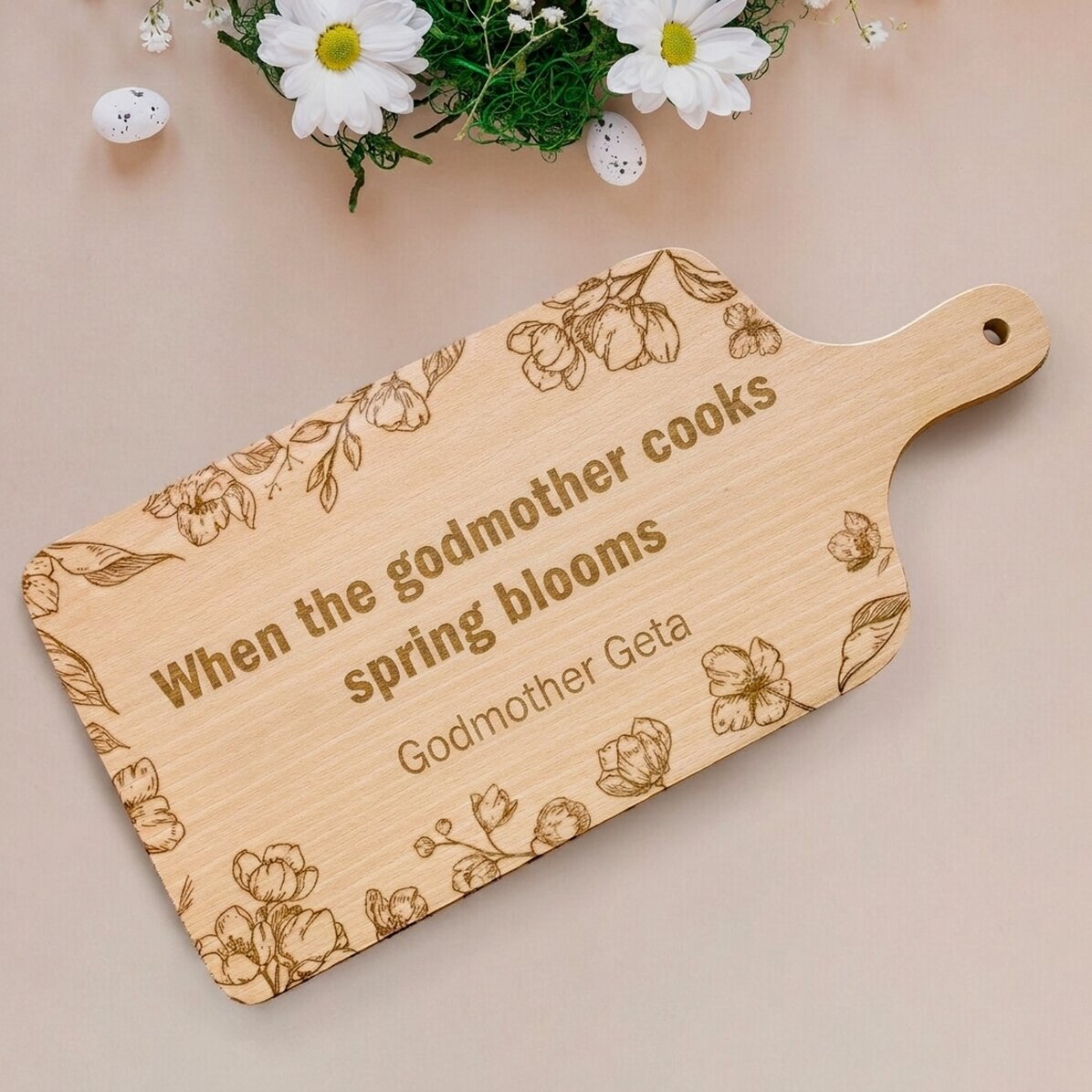 Gepersonaliseerde snijplank met tekst - Lente in de keuken