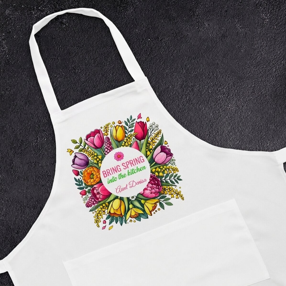 Tablier personnalisé avec texte - Fleurs de printemps