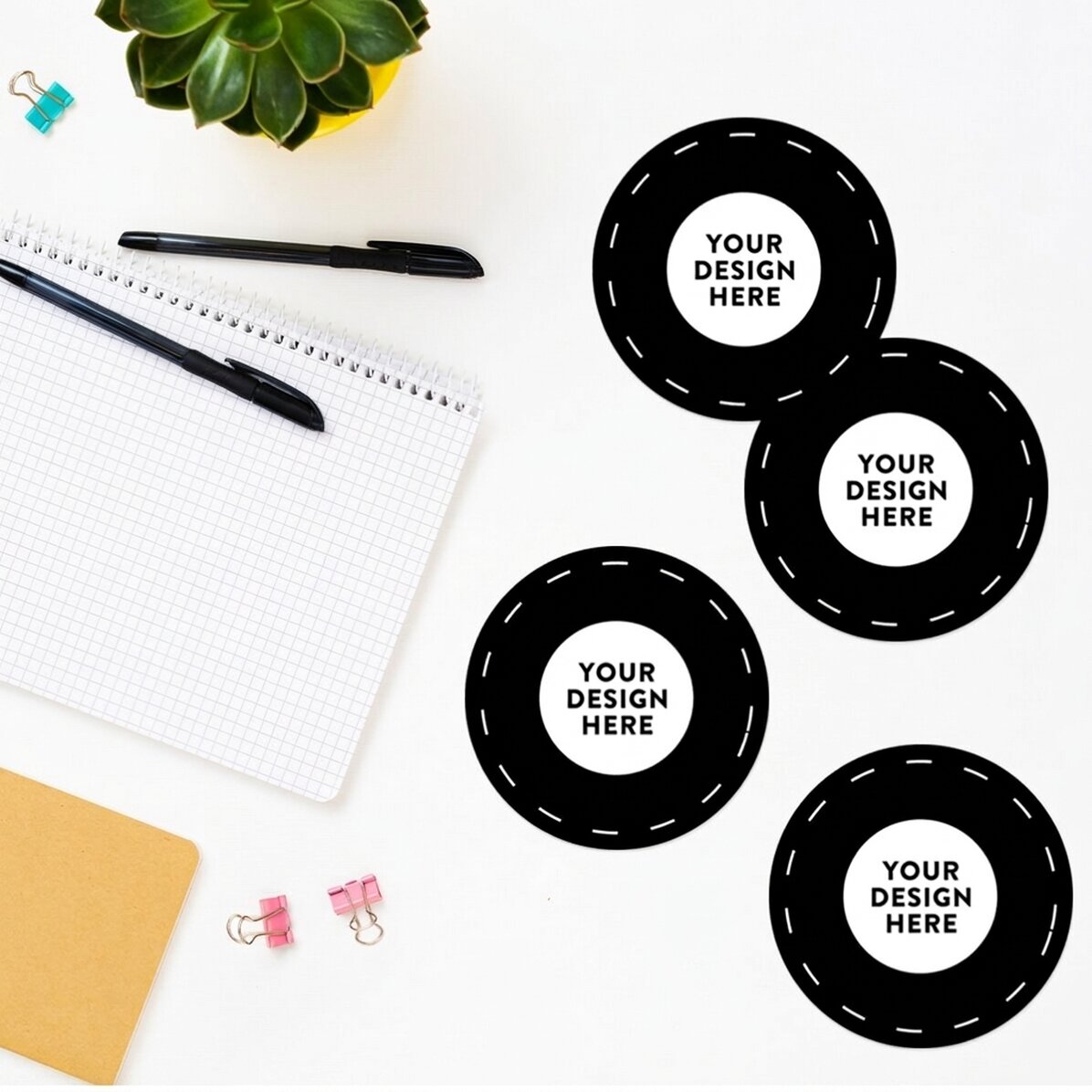 Set van 4 ronde stickers (zelfklevende etiketten) met een diameter van 8,5 cm, gepersonaliseerd met 
