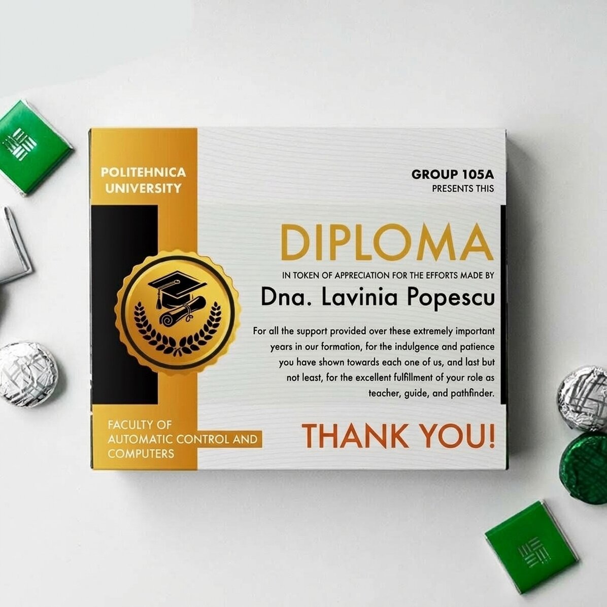 Boîte de bonbons personnalisée avec un message - Diplôme pour un professeur