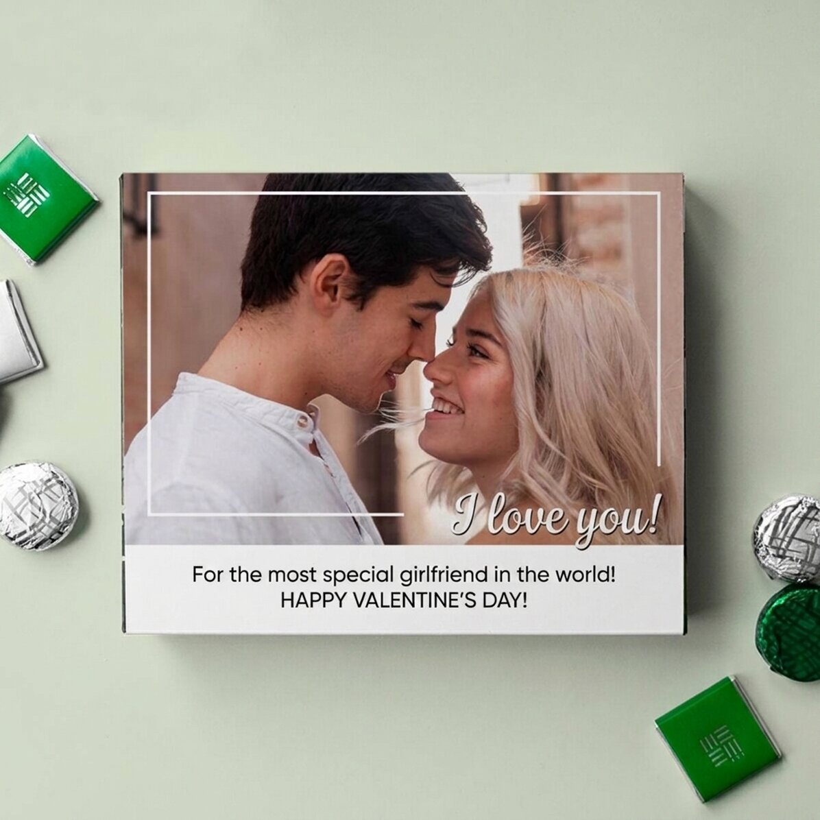 Boîte de bonbons personnalisée avec une photo et un message