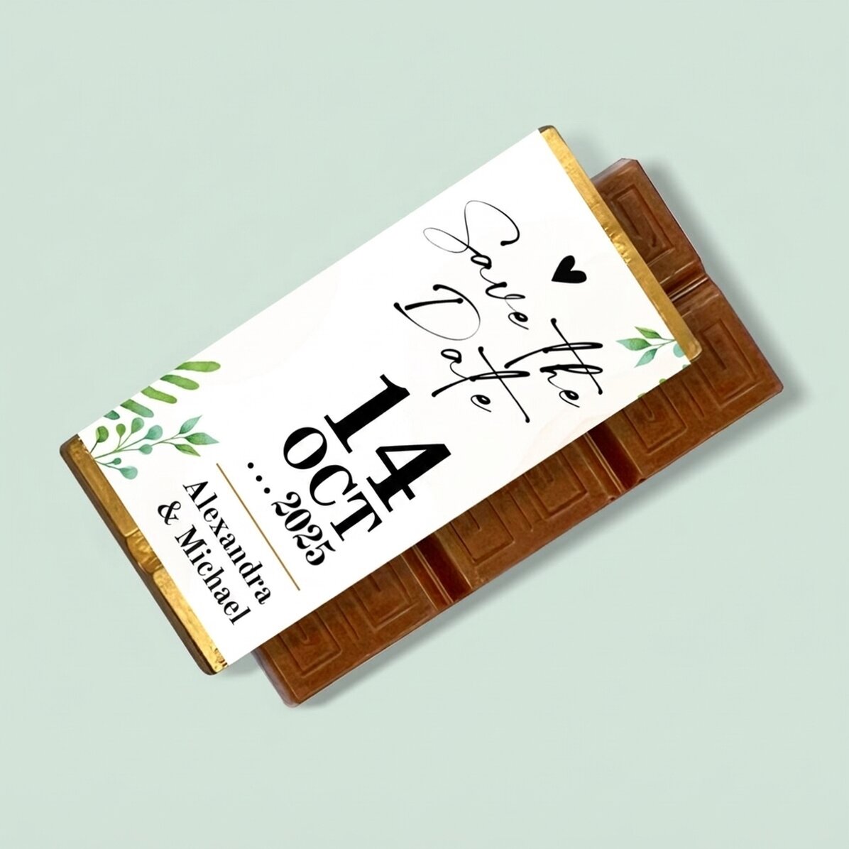 Mini-tablette de chocolat personnalisée avec un message - « Save the date »