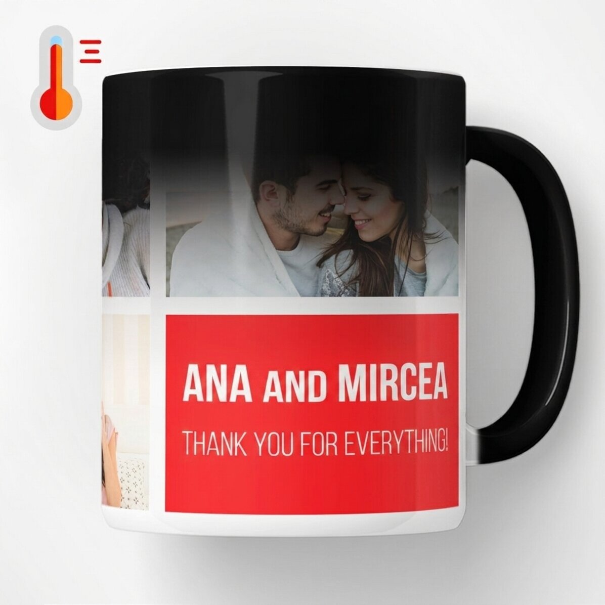 Tasse thermosensible personnalisée avec 5 photos et un texte