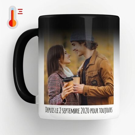 Tasse thermosensible personnalisée avec 2 photos et un texte