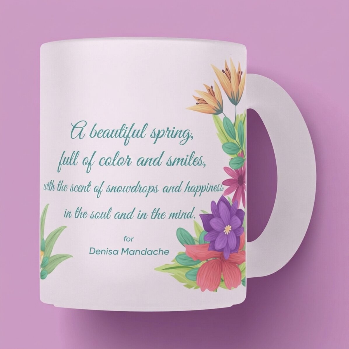Gobelet en verre mat personnalisé avec logo et texte - Fleurs de printemps