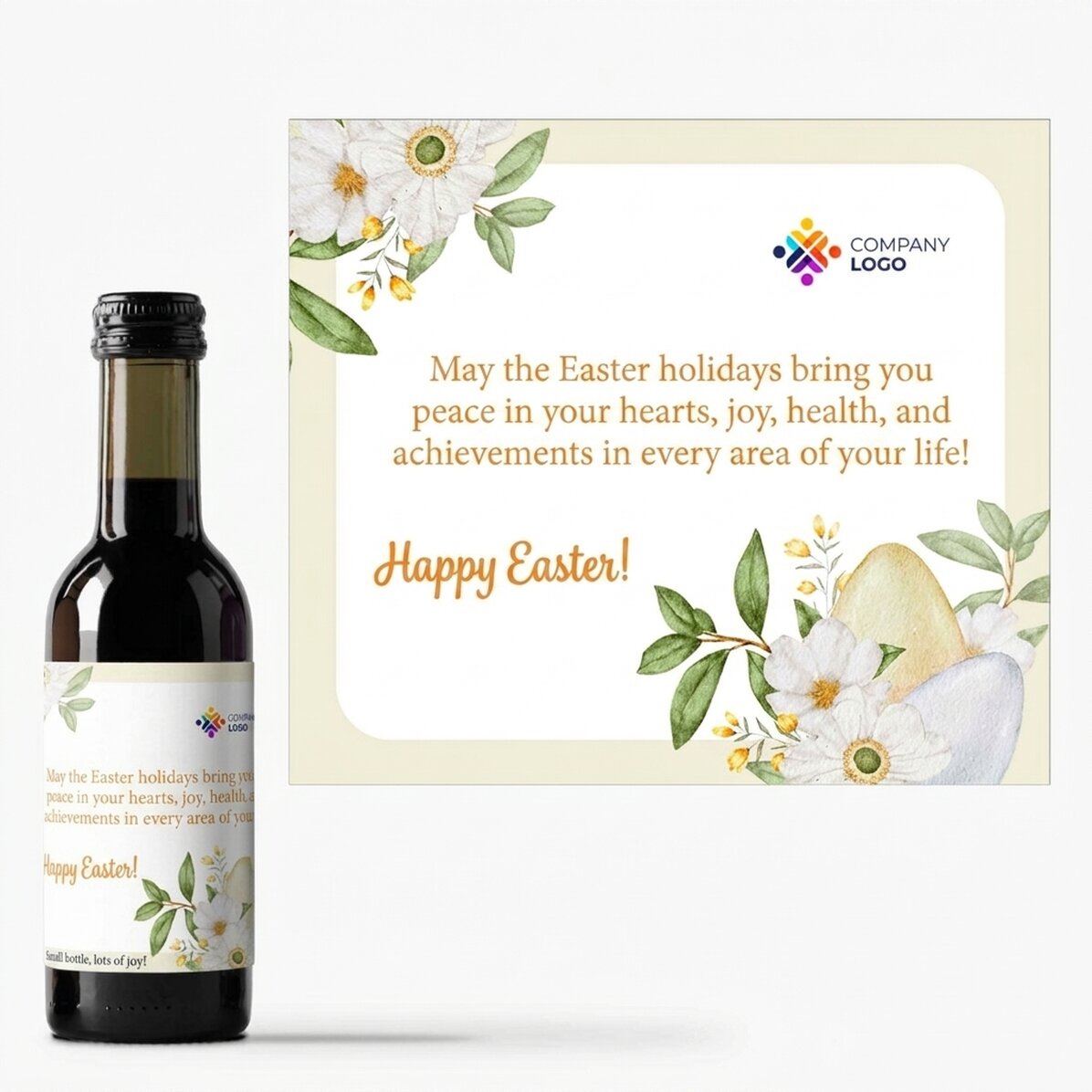 Mini-bouteille de vin personnalisée avec logo et message - Pâques