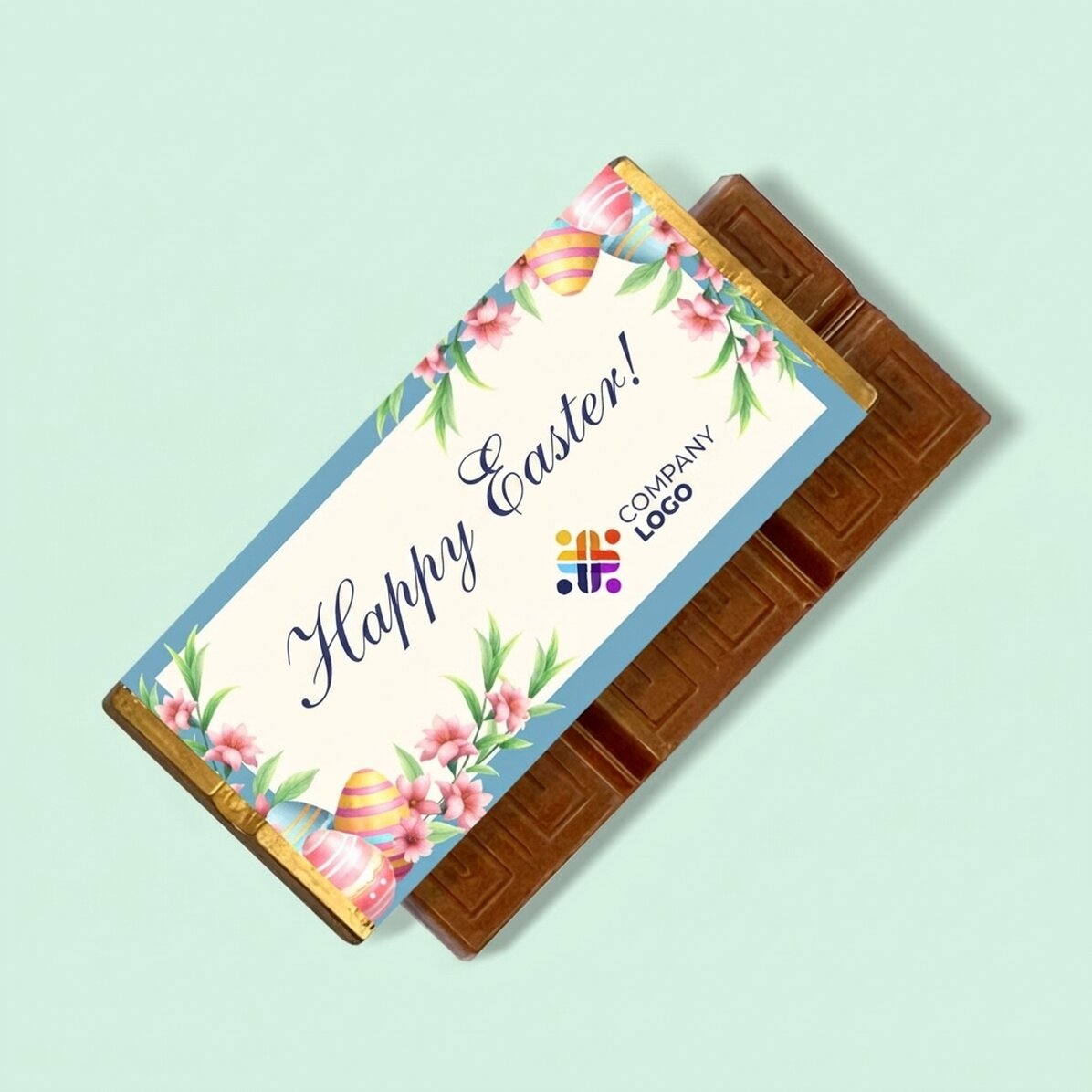 Gepersonaliseerde mini-chocoladereep met logo en boodschap - Vrolijk Pasen