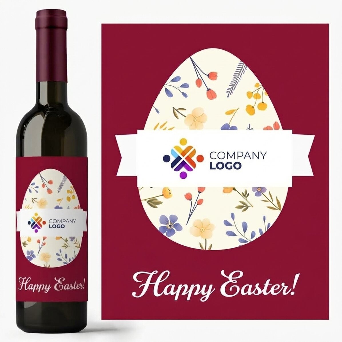 Vin personnalisé avec logo et message pour Pâques