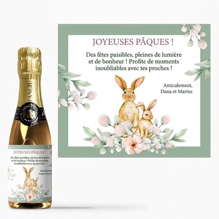 Mini-bouteille de vin mousseux personnalisée avec un message - Joyeuses Pâques !