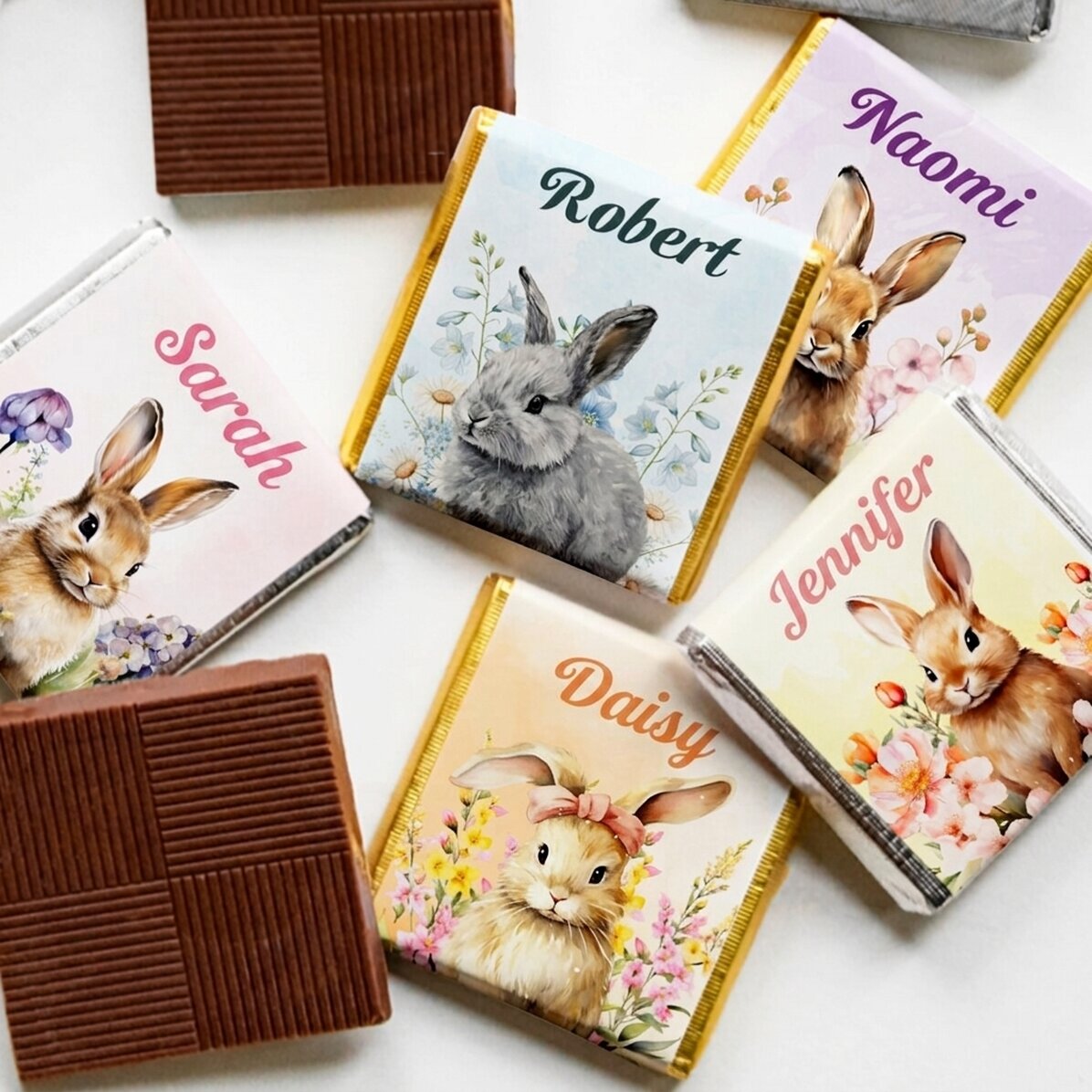 Set van 5 gepersonaliseerde minichocolade met tekst - Paashazen