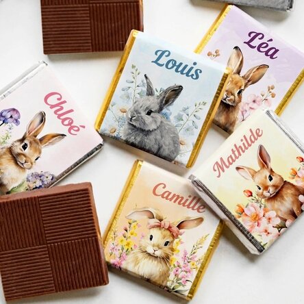 Lot de 5 mini-chocolats personnalisés avec un message - Lapins de Pâques